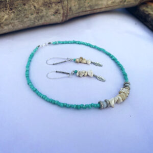 Boho Vacation Vibe Necklace & Earrings Set – Handmade Turquoise & Stone Beads
