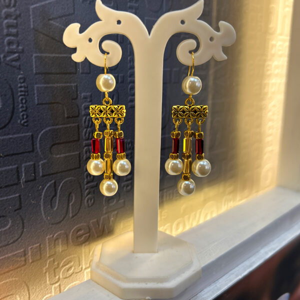 Golden Oxidized Pearl Drop Earrings for Women – Traditional & Festive Jewelry - Image 3