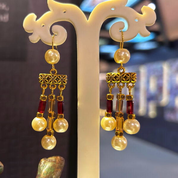 Golden Oxidized Pearl Drop Earrings for Women – Traditional & Festive Jewelry - Image 2