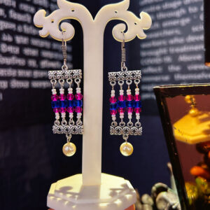 Handmade Oxidised Earrings with Pink & Blue Beads – Lightweight & Trendy