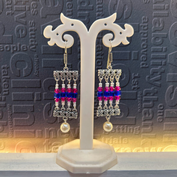 Handmade Oxidised Earrings with Pink & Blue Beads – Lightweight & Trendy - Image 2