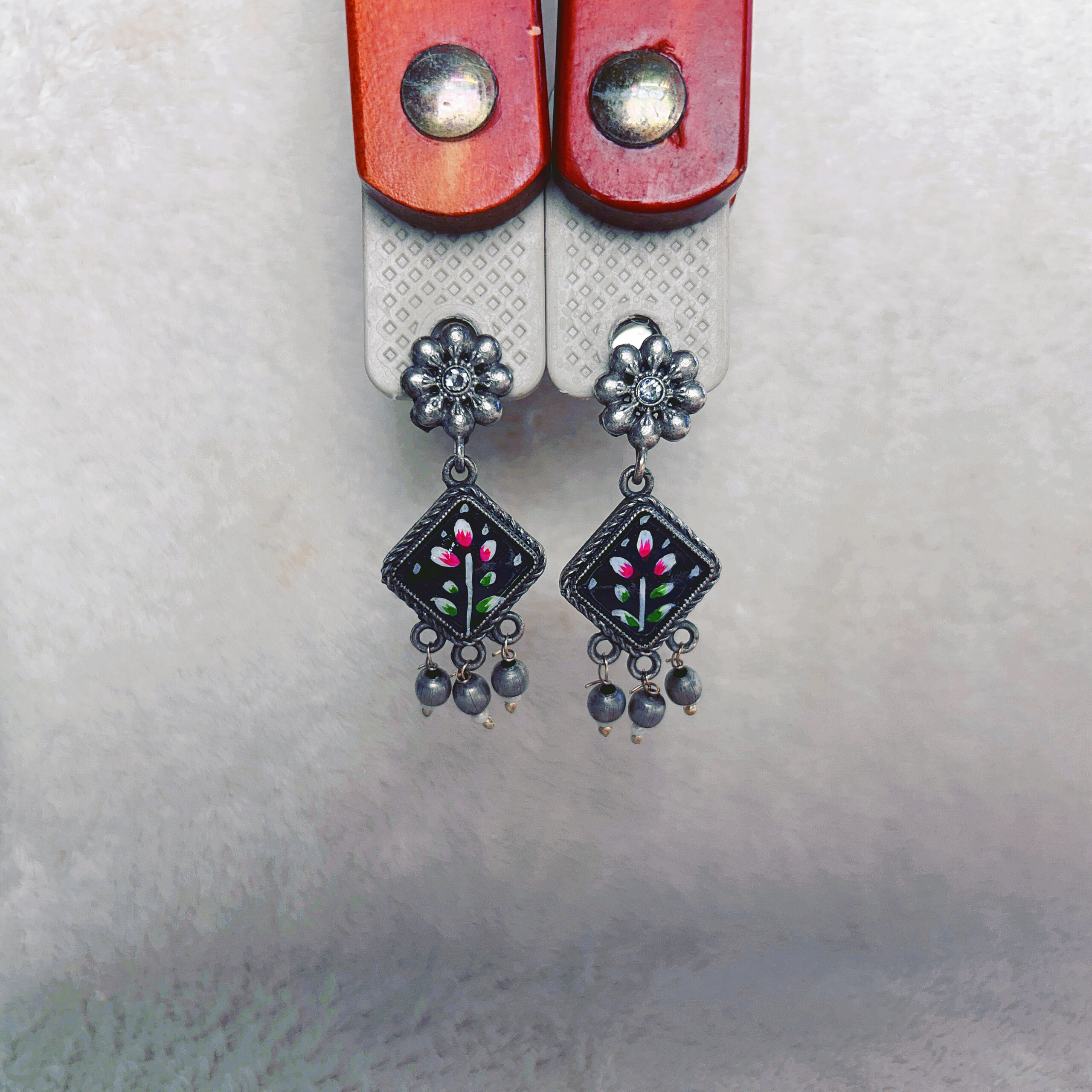 Elegant Silver Replica Earrings Combo – Lightweight Jhumka, Pearl Stud & Beautiful Dangler (Set of 3) - Image 4