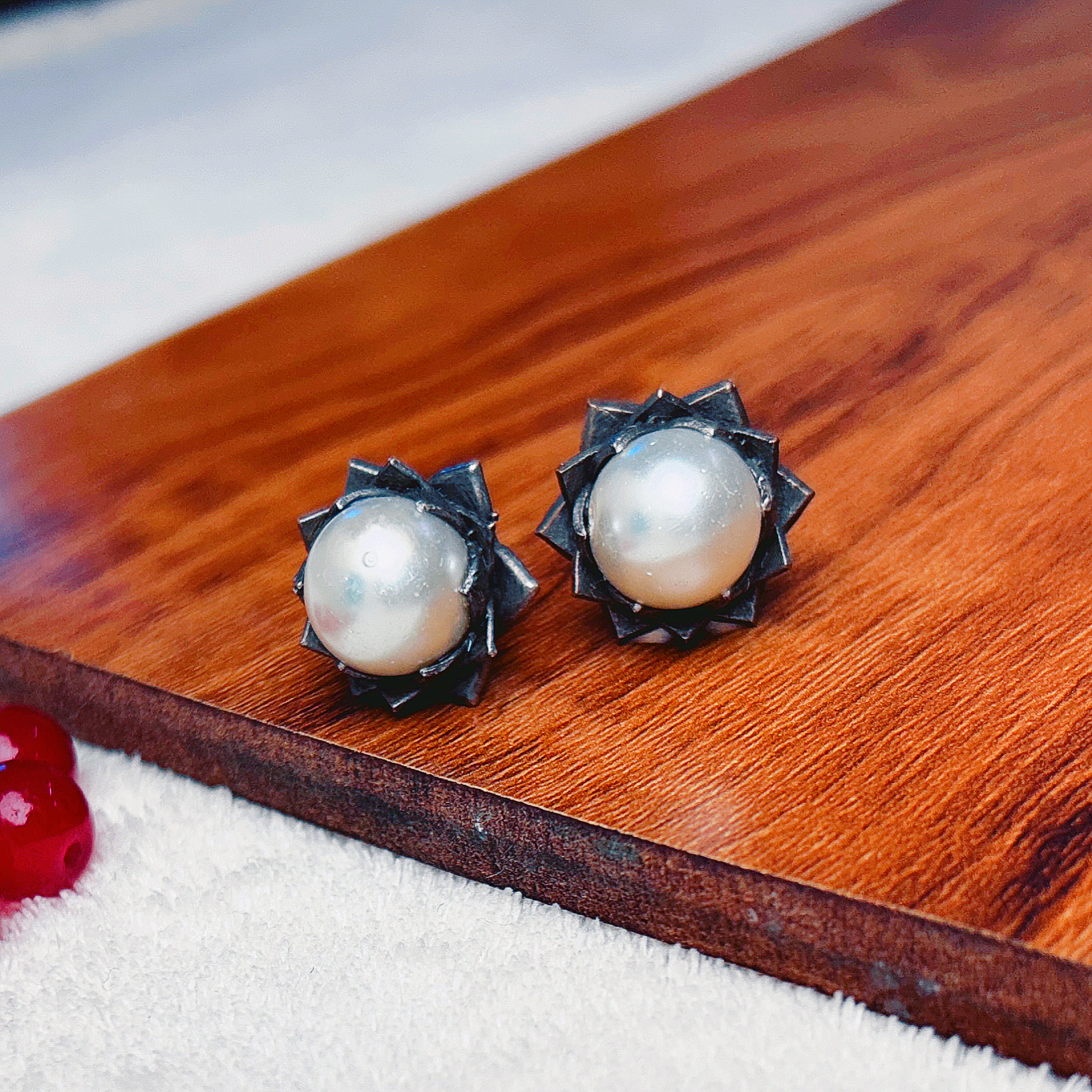 Elegant Silver Replica Earrings Combo – Lightweight Jhumka, Pearl Stud & Beautiful Dangler (Set of 3) - Image 3