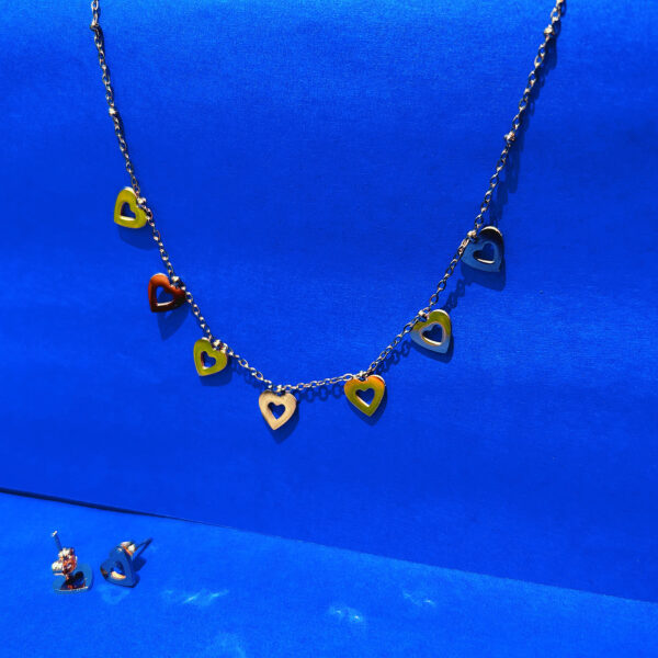 Minimal Heart Charms Jewelry Set | Gold Stainless Steel Necklace & Earrings for Everyday Chic Style - Image 2