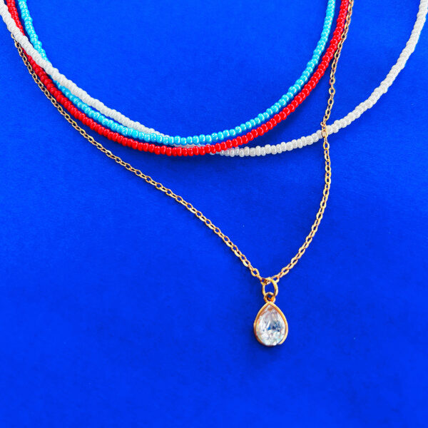 Aqua Bloom Beaded Necklace Premium Layered Anti Tarnish Chain