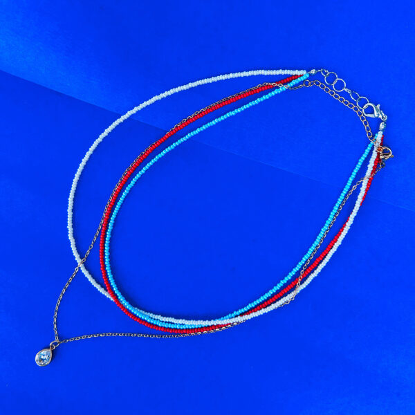 Aqua Bloom Beaded Necklace Premium Layered Anti Tarnish Chain - Image 2