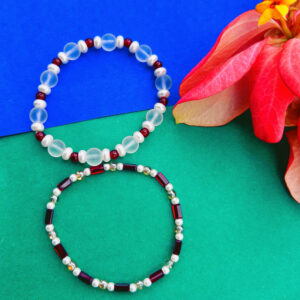 Daily Charm Combo – Frosted Beads & Pearl Bracelet Set for Daily Wear