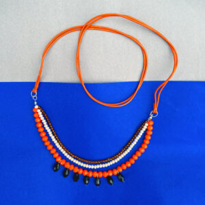 Handmade Boho Beaded Necklace with Orange Cord – Ethnic Style for Women & Girls
