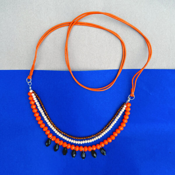 Handmade Boho Beaded Necklace with Orange Cord – Ethnic Style for Women & Girls